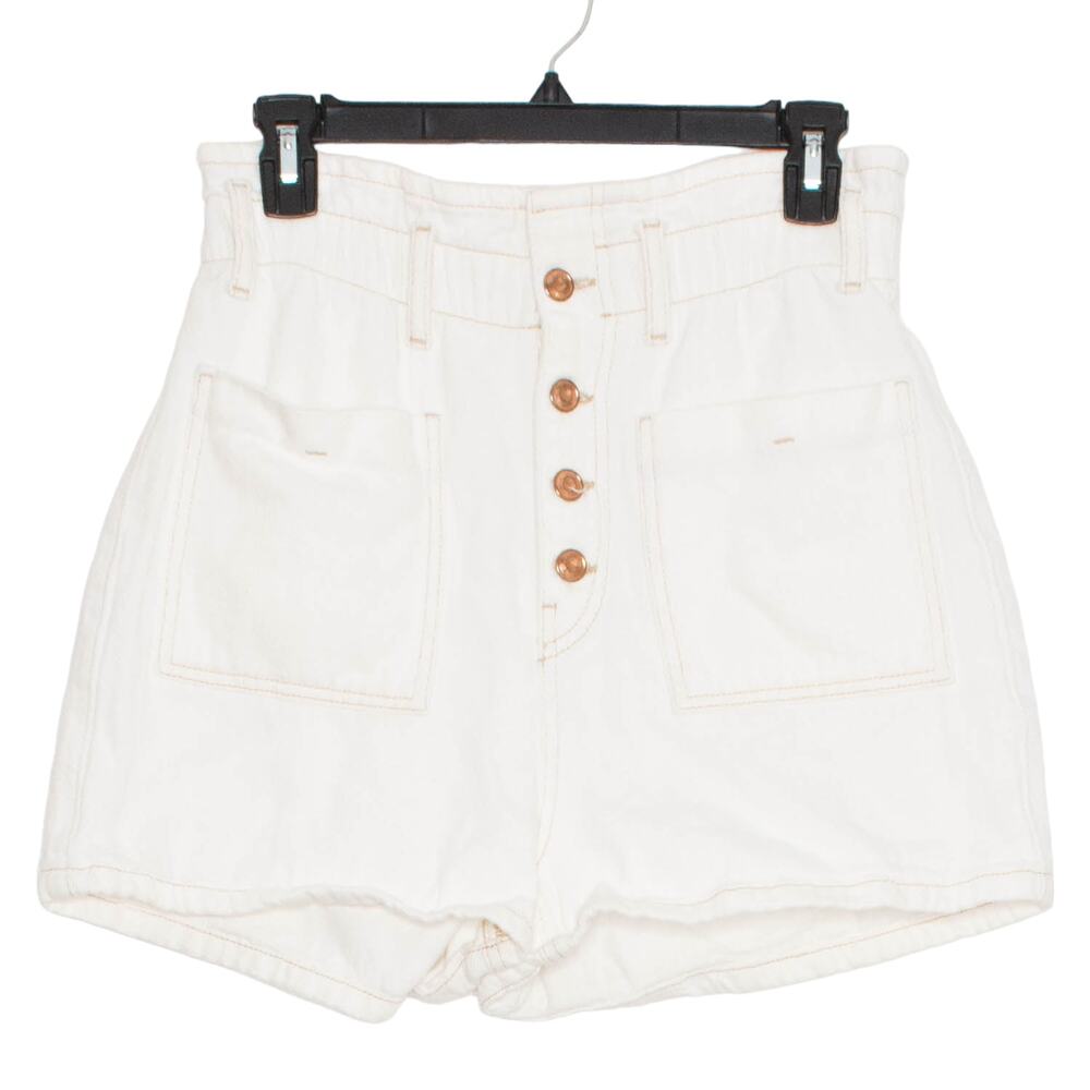 Zara Shorts Paperbag Waist Button Fly High Rise Cottage Y2K Minimalist White 6